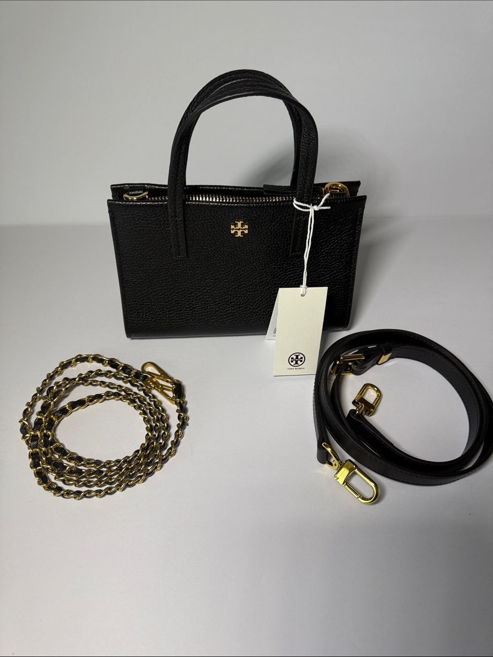Tory Burch Black Pebbled Mini Satchel with Gold Hardware